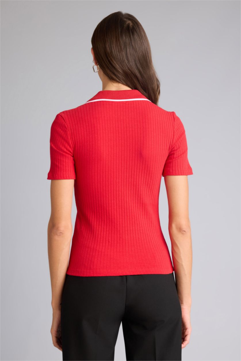 Woman Red تيشيرت بولو نص ردن سليم فيت مضلع