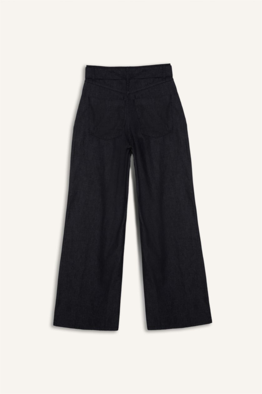 نساء أسود أزرق بنطرون جينز وايد ليج برجل واسع وخصر عالي