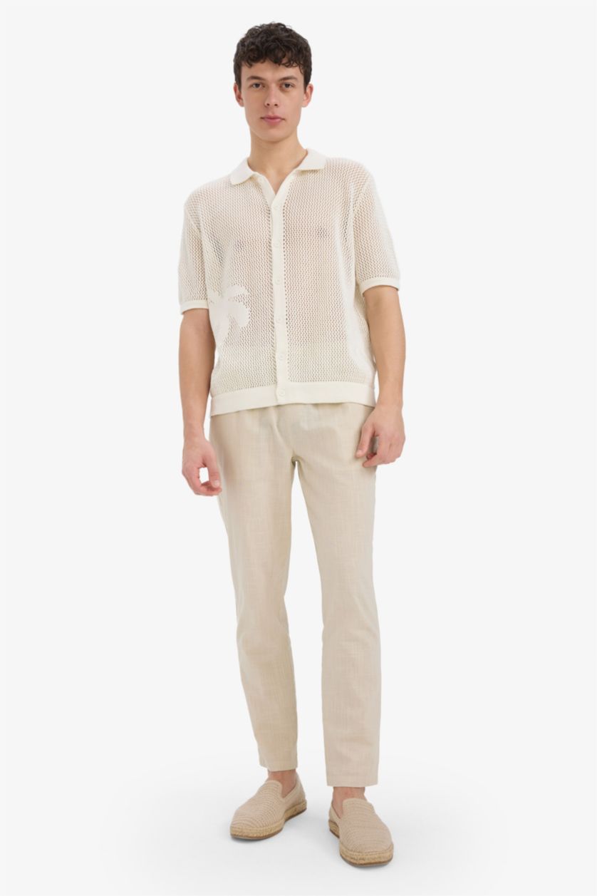 MAN Ecru Oversize Polo Collar Knitwear Polo T-Shirt