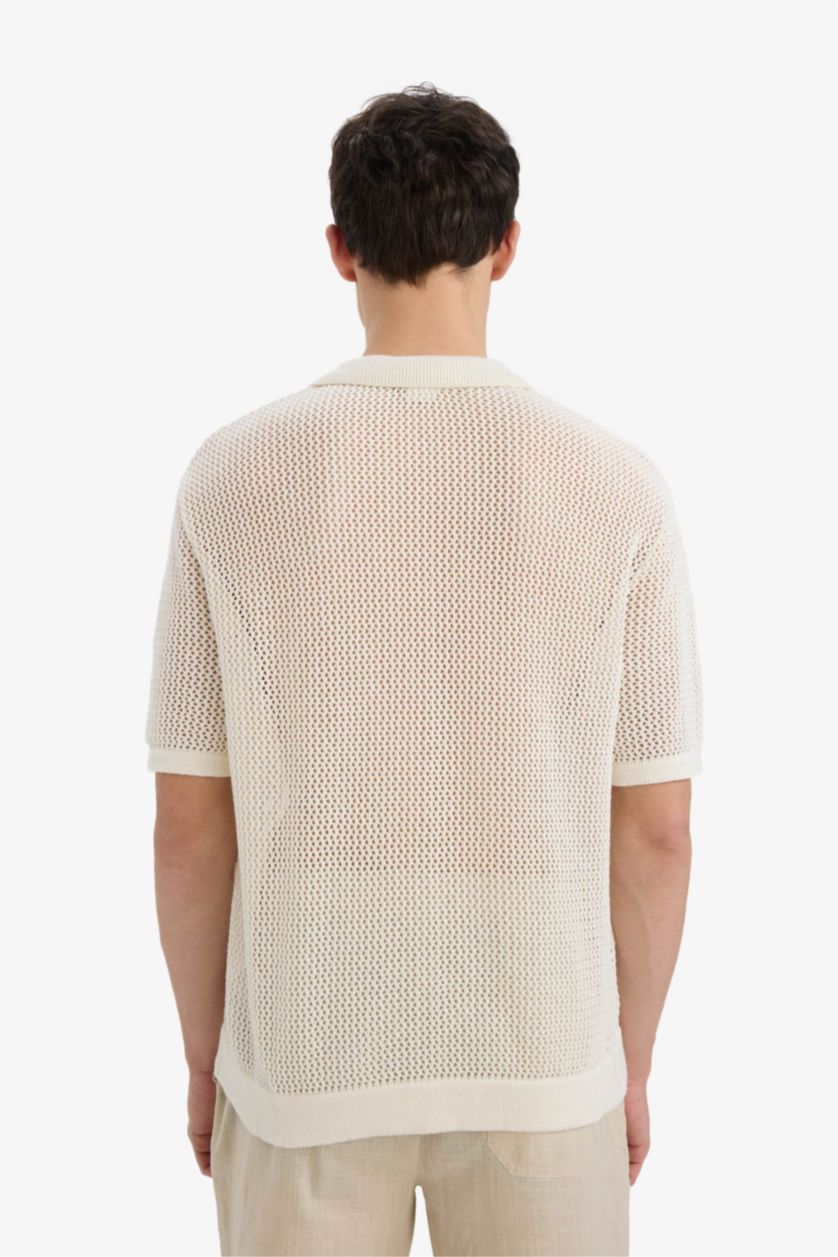 MAN Ecru Oversize Polo Collar Knitwear Polo T-Shirt