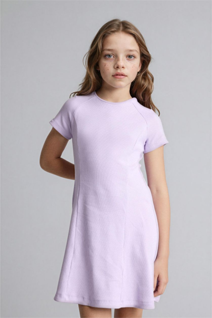 GIRLS & TEENS Lilac Girl Short Sleeve Ribbed Dress