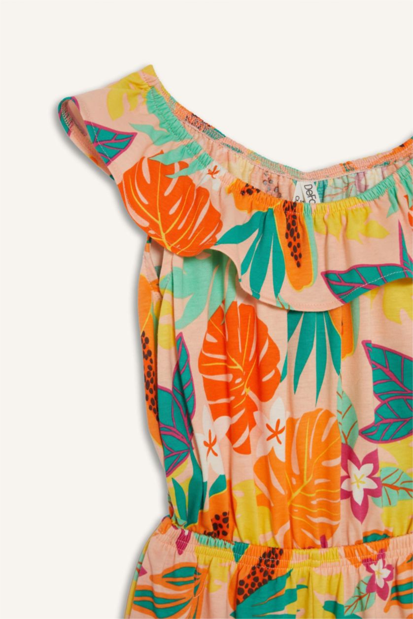 Kız Çocuk - Genç Kız Yeşil Desenli Askılı Tulum Kız Çocuk