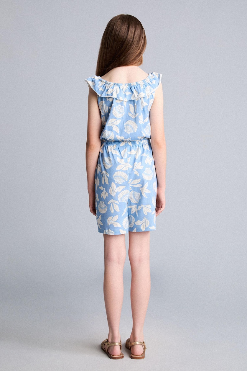 Girls & Teens Blue Girl 100% Cotton Sleeveless Floral Short Jumpsuit