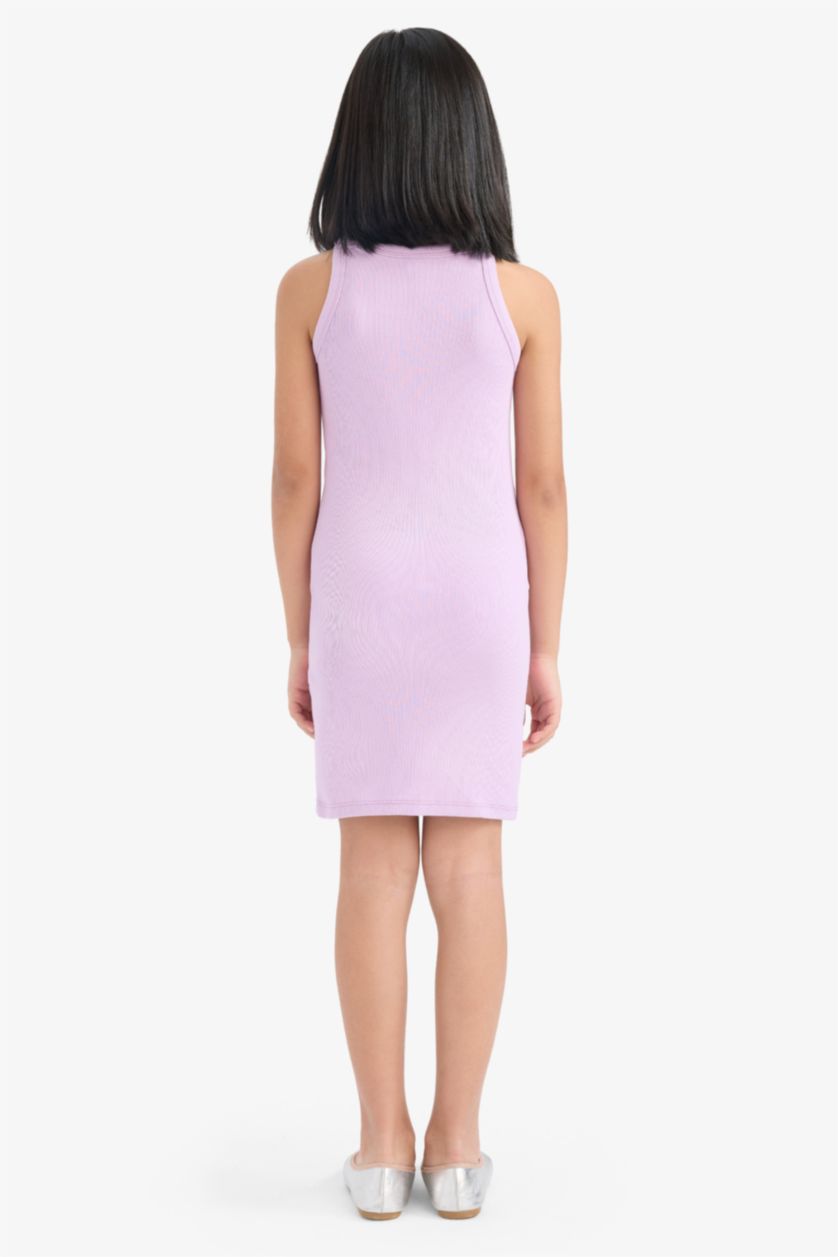 Kız Çocuk - Genç Kız Lila Fitted Bisiklet Yaka Fitilli Kaşkorse Kolsuz Yazlık Elbise Kız Çocuk