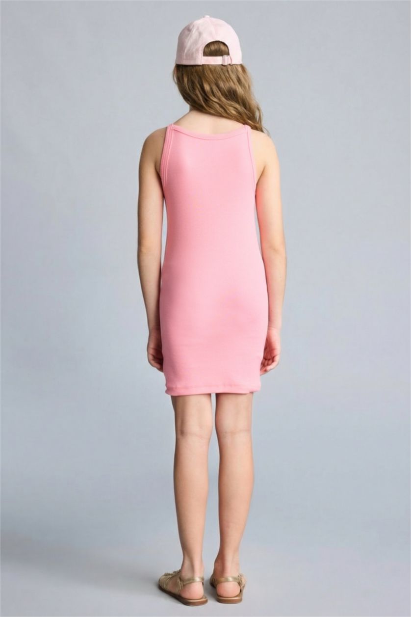 GIRLS & TEENS Pink فستان بناتي كت مضلع سليم فيت