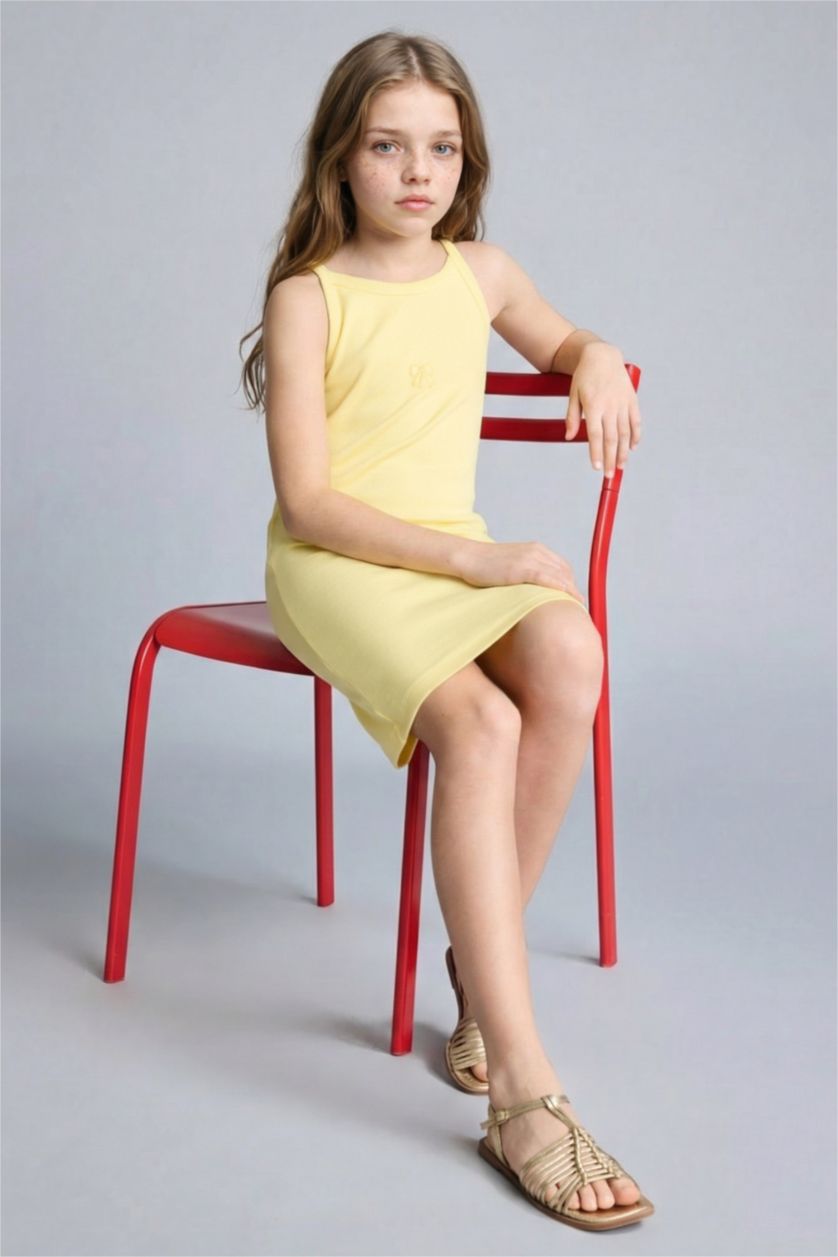 GIRLS & TEENS Yellow فستان كت بناتي مضلع سليم فيت