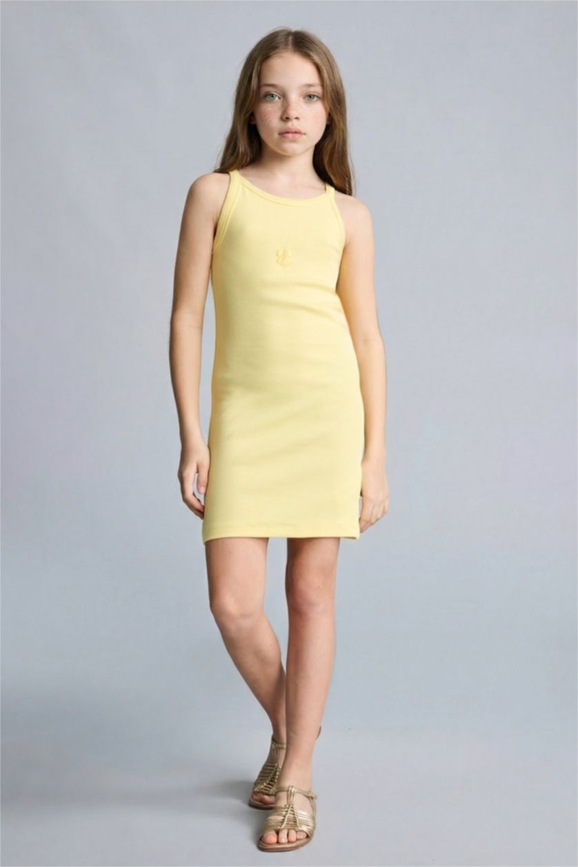 GIRLS & TEENS Yellow فستان كت بناتي مضلع سليم فيت