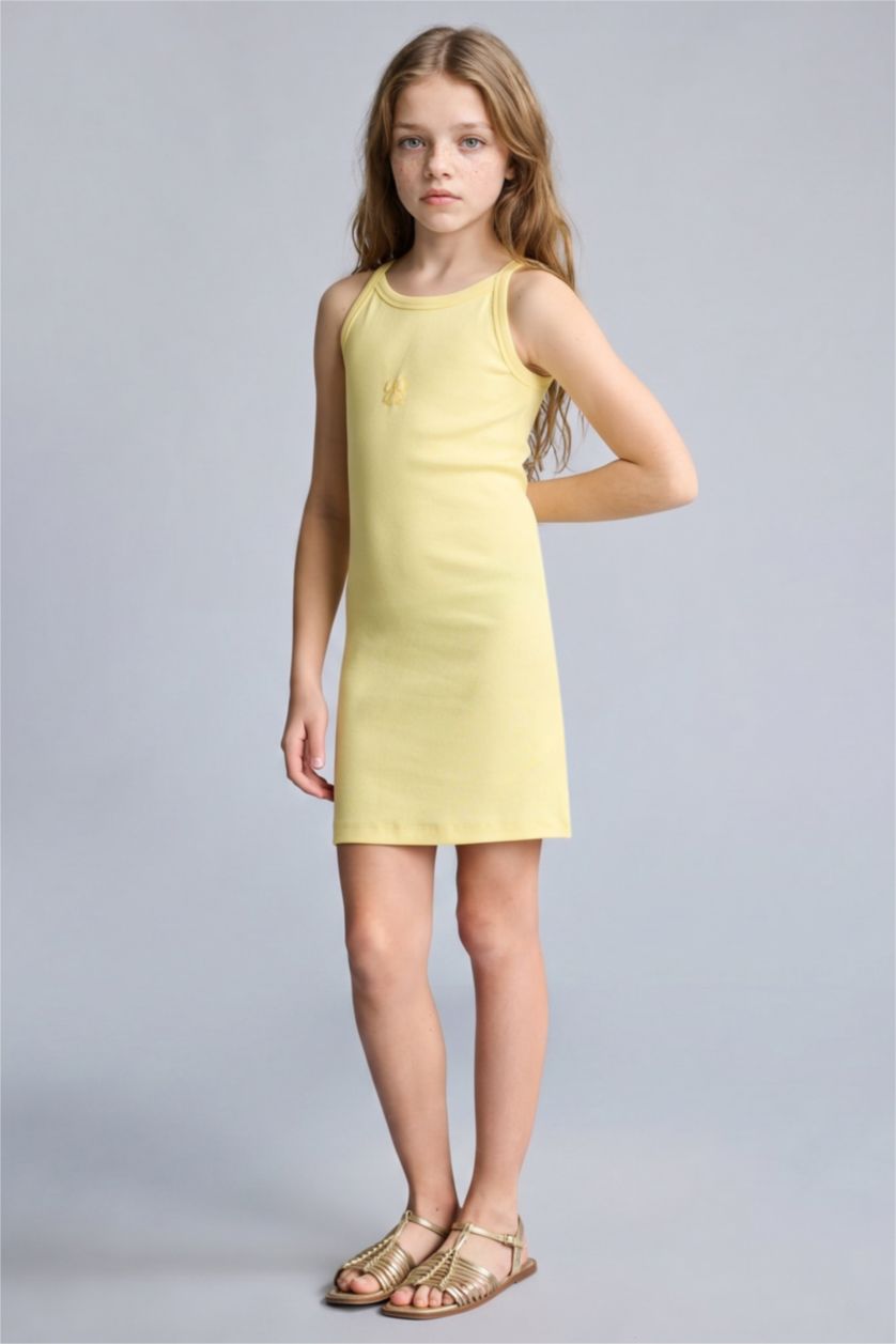 GIRLS & TEENS Yellow فستان كت بناتي مضلع سليم فيت
