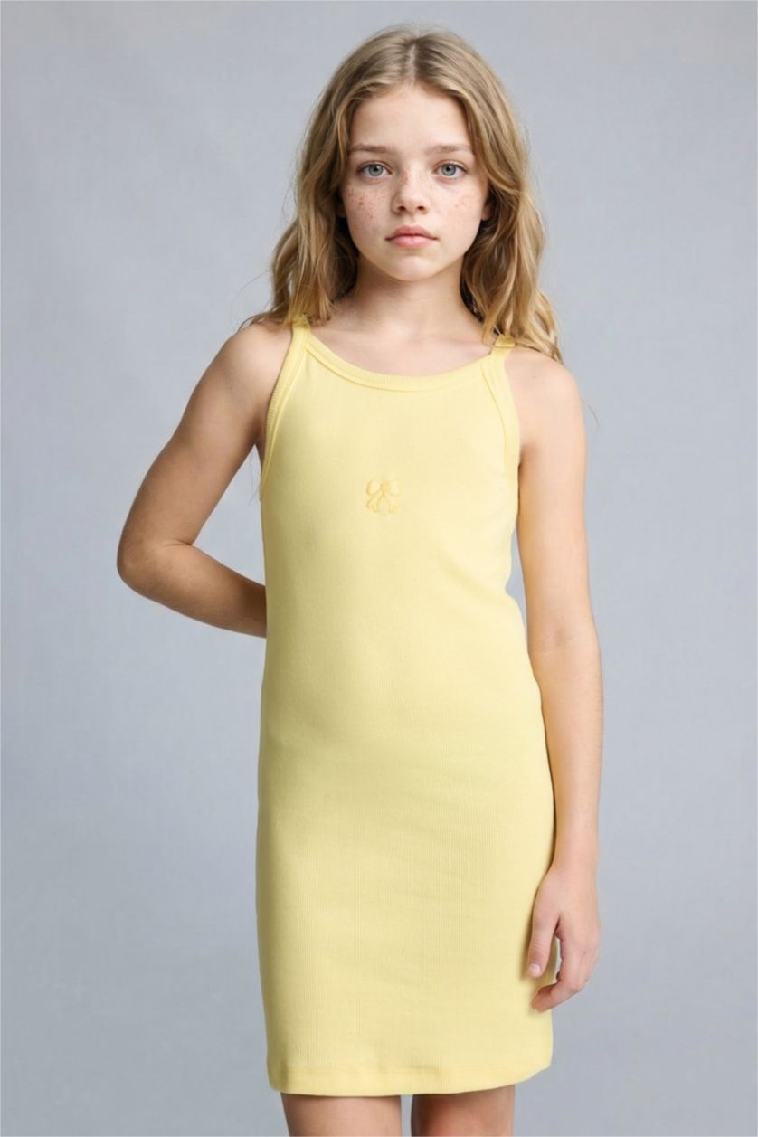 GIRLS & TEENS Yellow فستان كت بناتي مضلع سليم فيت