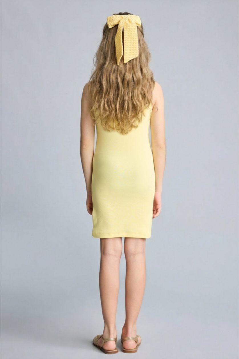 GIRLS & TEENS Yellow فستان كت بناتي مضلع سليم فيت