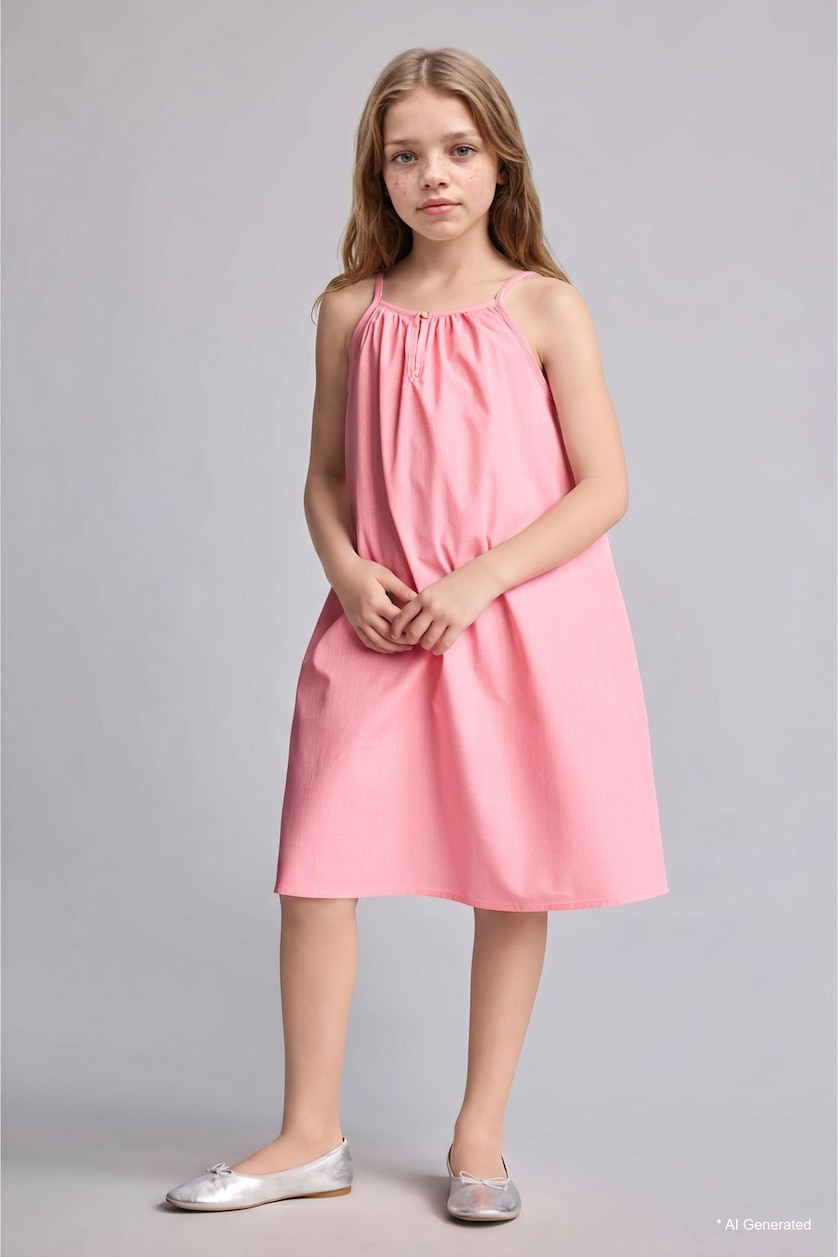 Girls & Teens Pink Girl A Cut Sleeveless Woven Dress