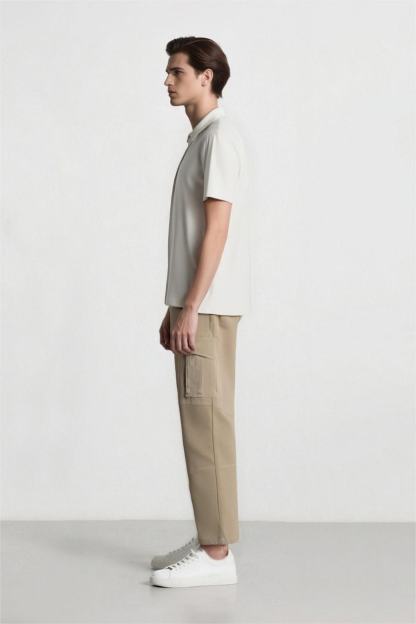 Erkek Taş Wide Leg Bol Rahat Kesim Kargo Cepli Geniş Paça Gabardin Pantolon