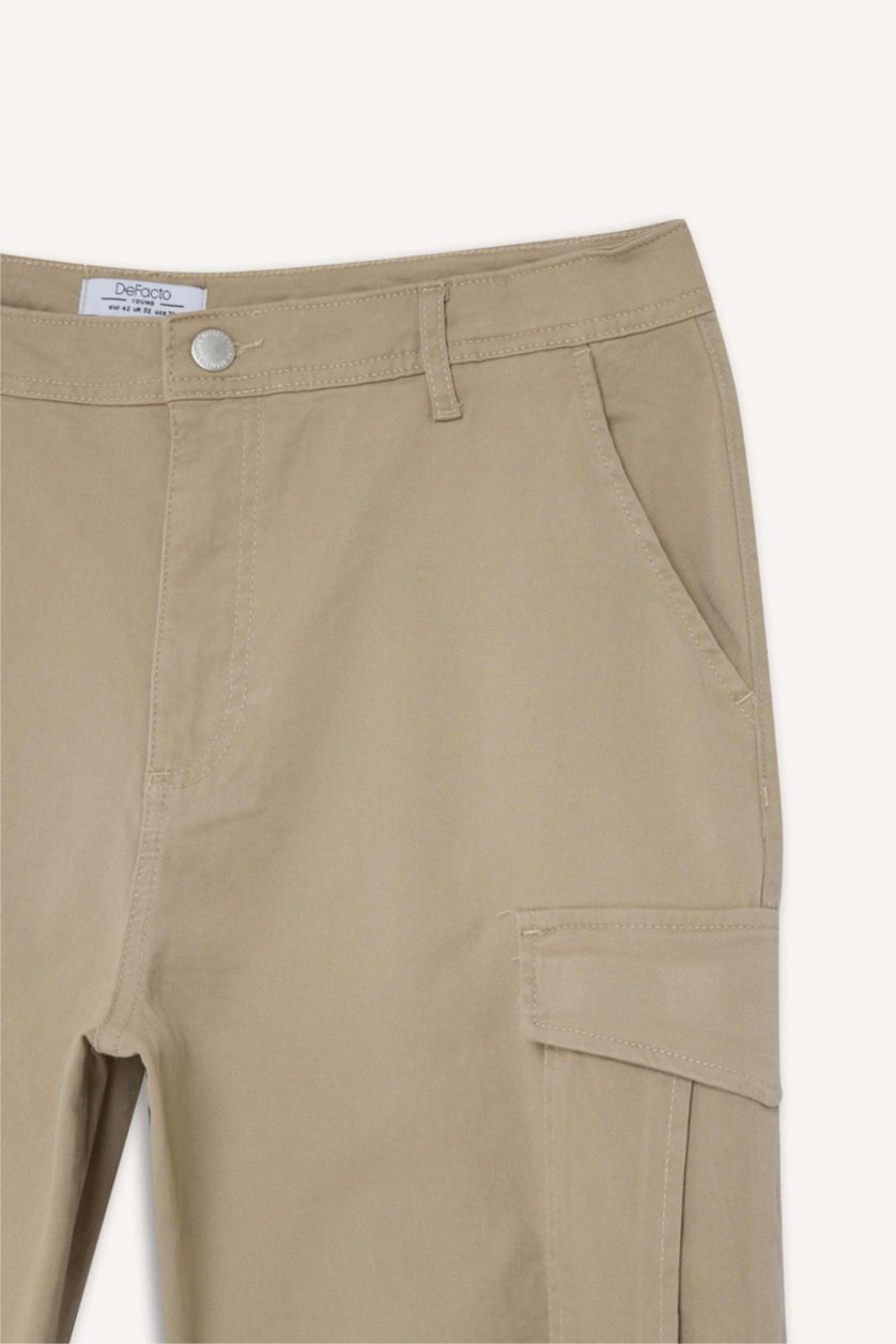 Erkek Taş Wide Leg Bol Rahat Kesim Kargo Cepli Geniş Paça Gabardin Pantolon