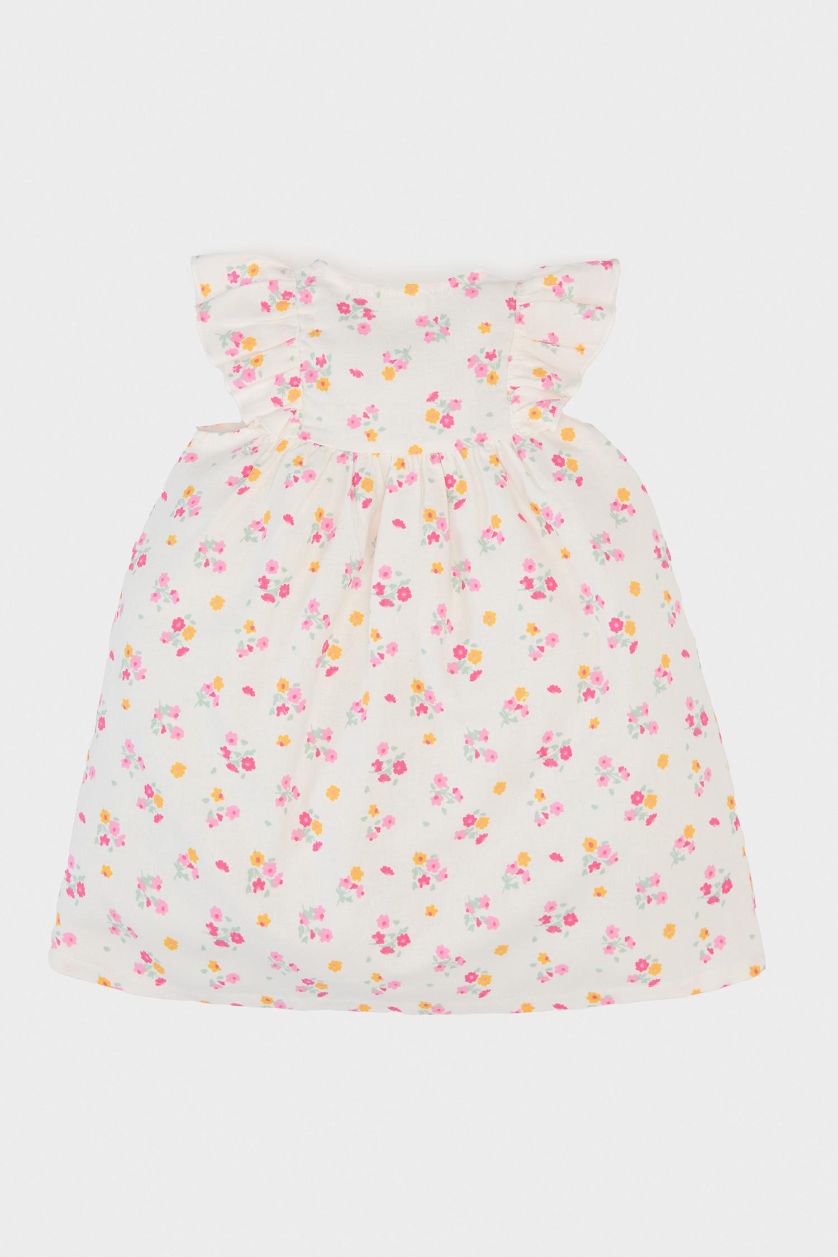 BABY GIRL Ecru Baby Girl Floral Short Sleeve Twill Dress