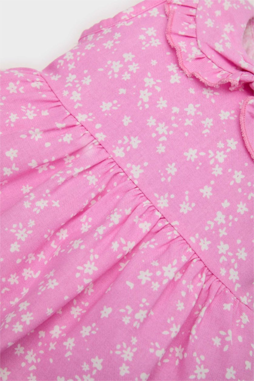 Kız Bebek Pembe Çiçekli Kolsuz Twill Elbise Kız Bebek