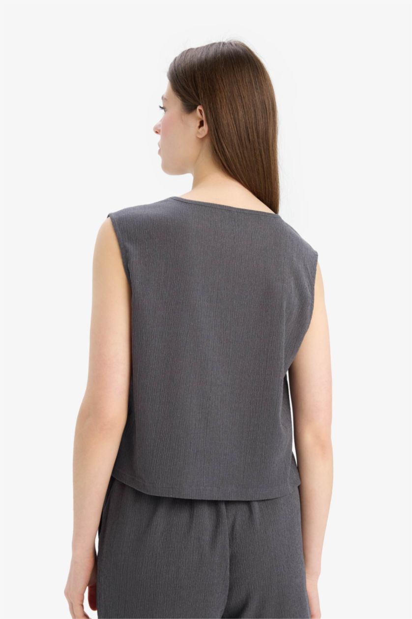 Женщины Антрацит Майка из ткани с круглым вырезом стандартного кроя