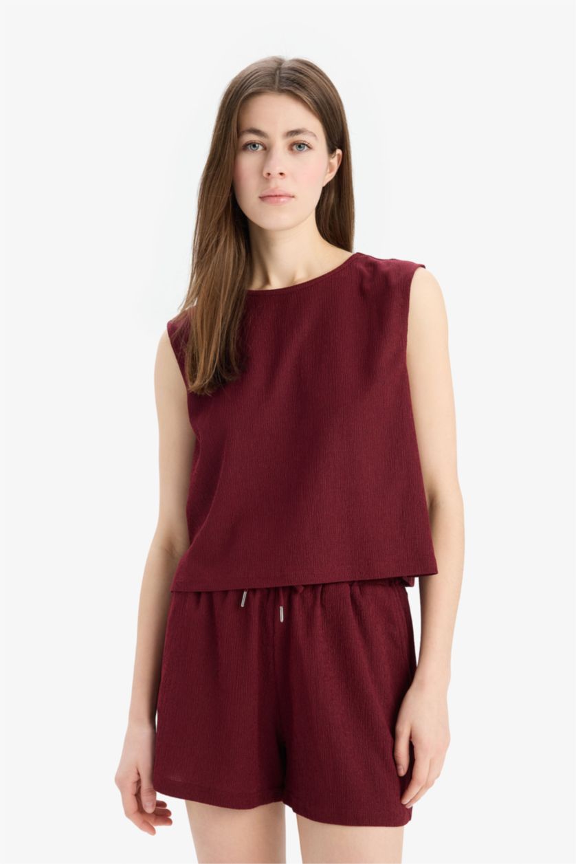 Woman Bordeaux Regular Fit Crew Neck Tank Top