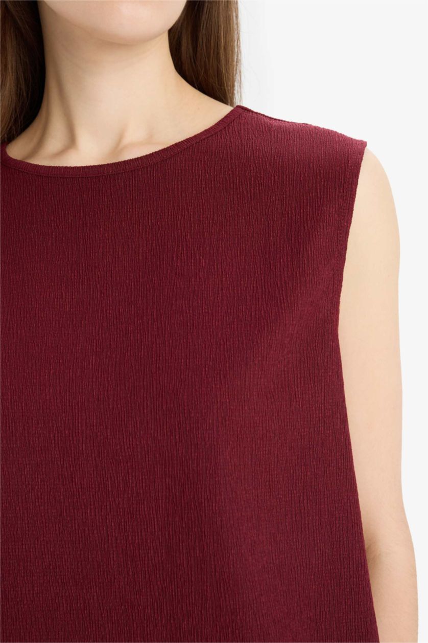Woman Bordeaux Regular Fit Crew Neck Tank Top