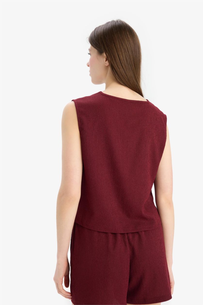 Woman Bordeaux Regular Fit Crew Neck Tank Top