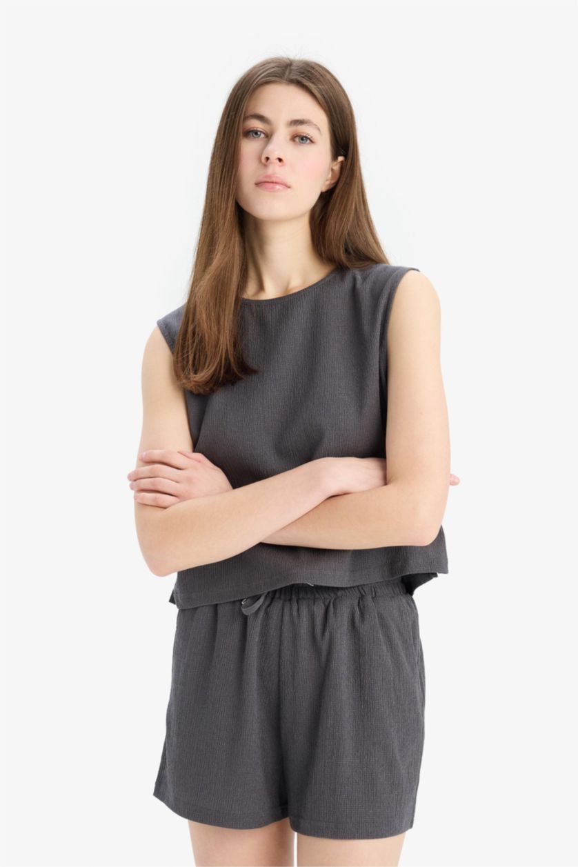 Женщины Антрацит Шорты свободного кроя из жатой ткани