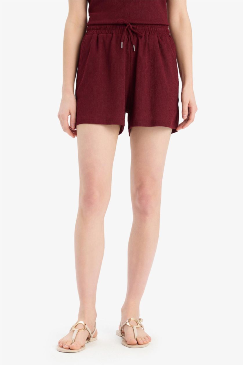 Женщины Бордовый Шорты свободного кроя из жатой ткани