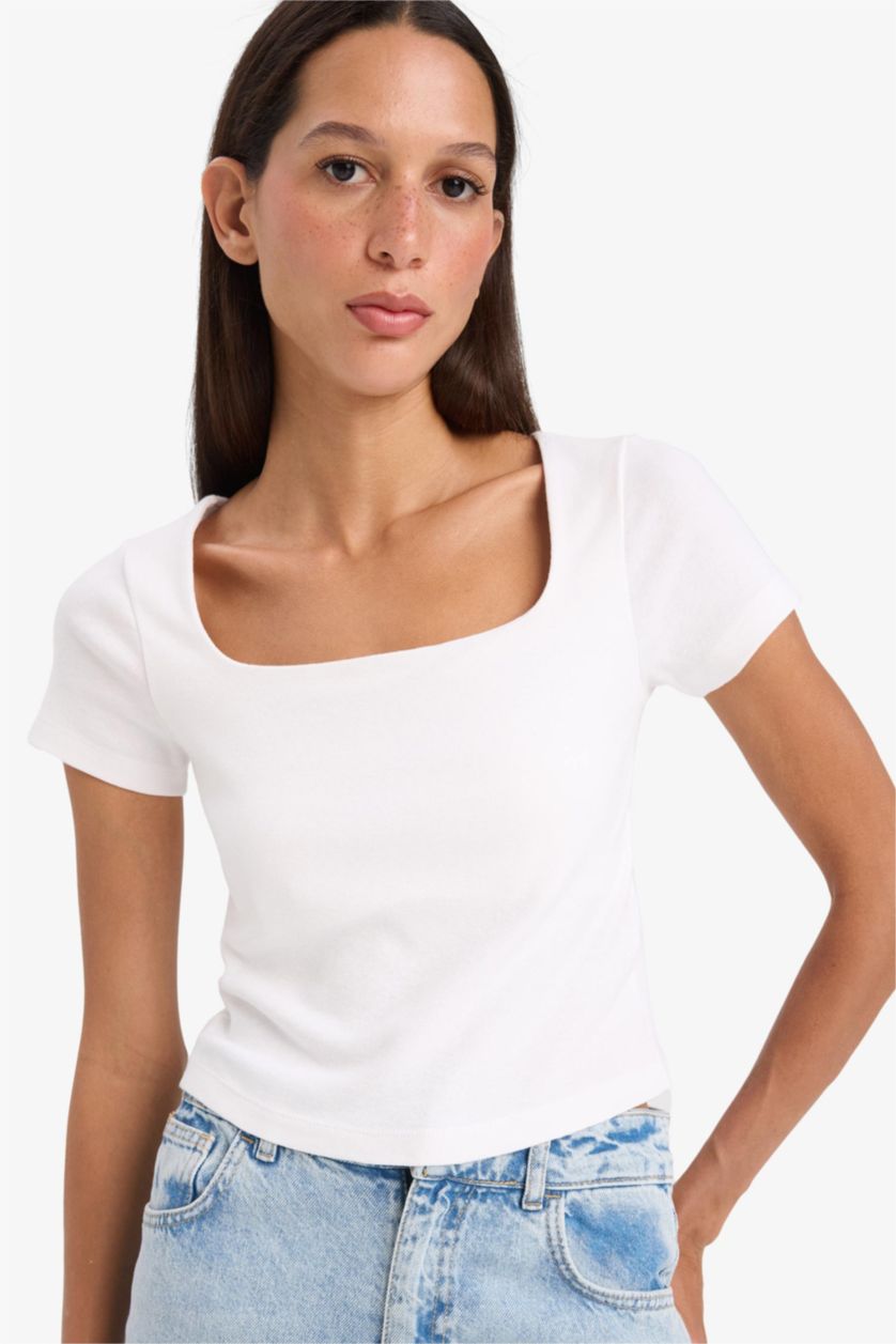 Женщины Белый Slim Fit Camisole Short Sleeve T-Shirt