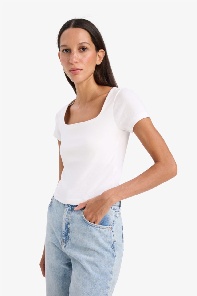 Женщины Белый Slim Fit Camisole Short Sleeve T-Shirt
