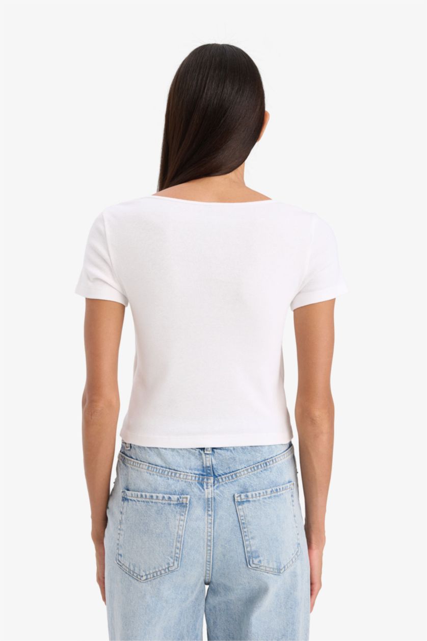 Женщины Белый Slim Fit Camisole Short Sleeve T-Shirt