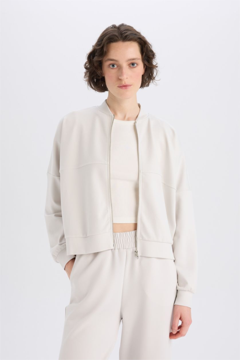 WOMAN Stone Relax Fit Judge Collar Basic Zip-Up Sweatshirt