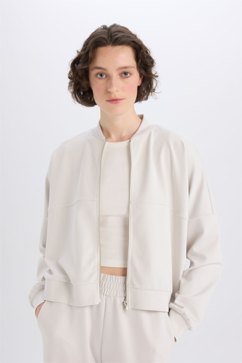 WOMAN Stone Relax Fit Judge Collar Basic Zip-Up Sweatshirt
