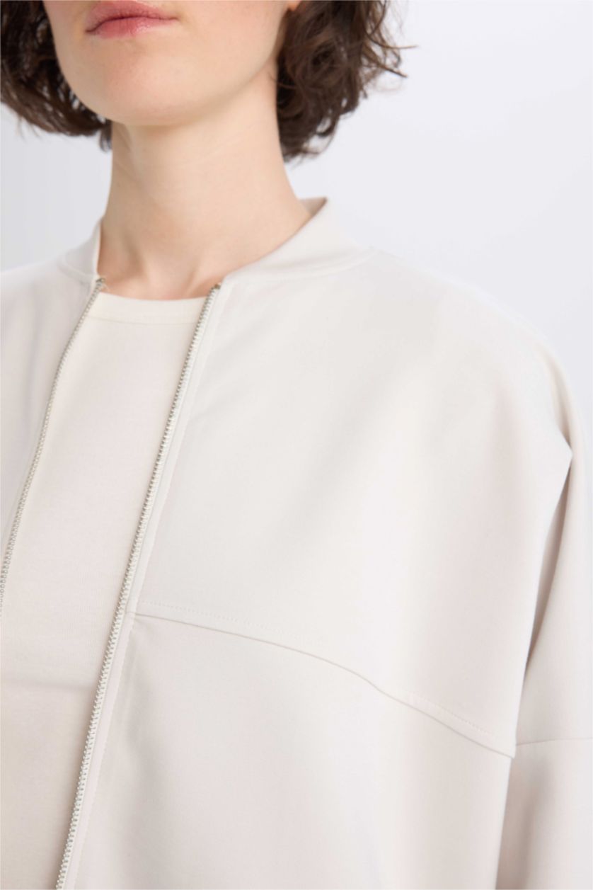 WOMAN Stone Relax Fit Judge Collar Basic Zip-Up Sweatshirt