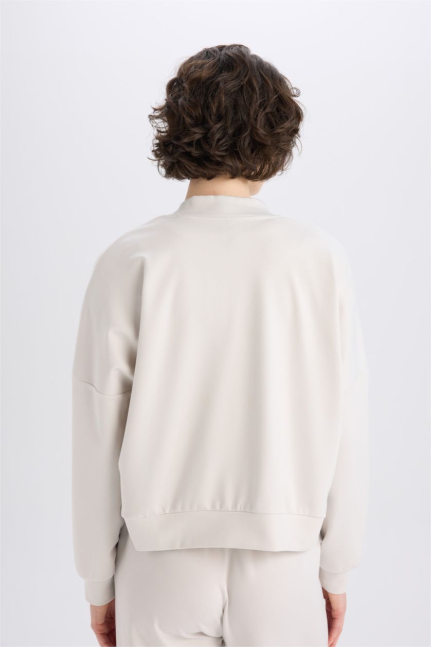 WOMAN Stone Relax Fit Judge Collar Basic Zip-Up Sweatshirt