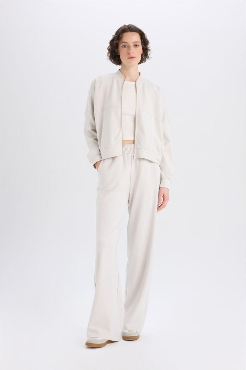 Kadın Taş Wide Leg İnce Eşofman Altı Basıc Cepli Beli Lastikli Soft Touch Geniş Bol Paça