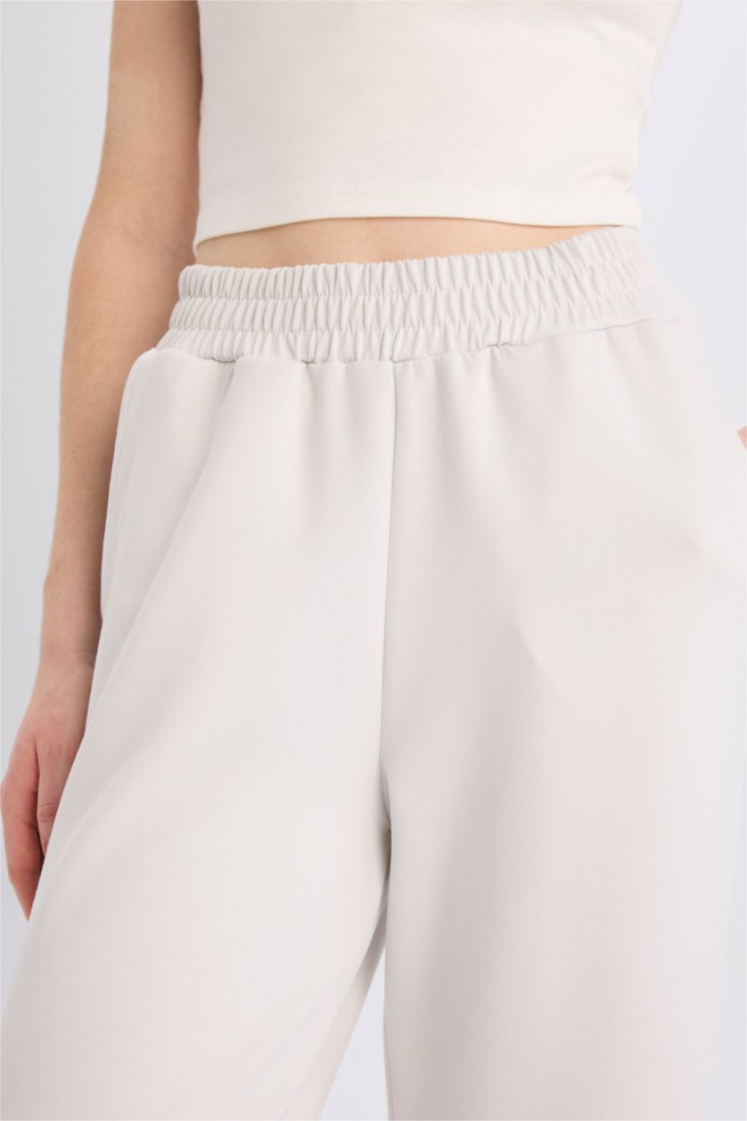 Kadın Taş Wide Leg İnce Eşofman Altı Basıc Cepli Beli Lastikli Soft Touch Geniş Bol Paça