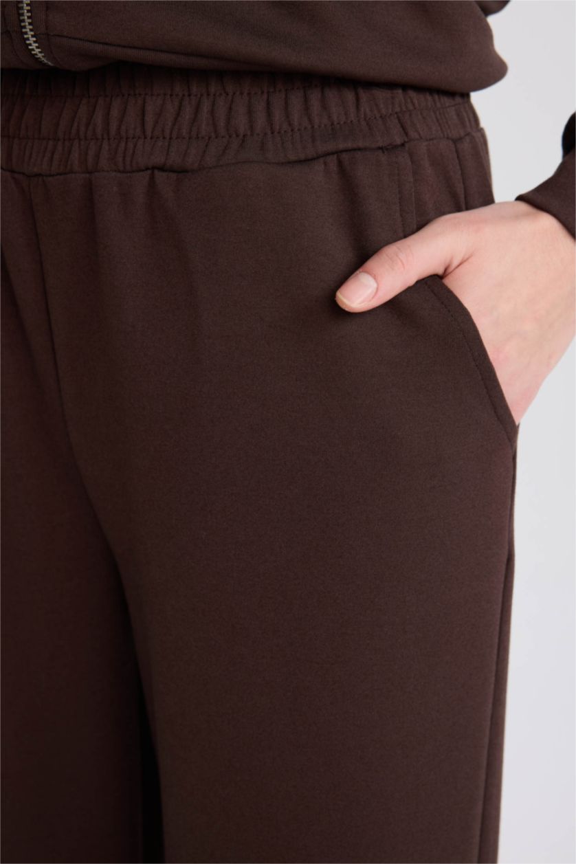 FEMME Marron Pantalon de jogging large basique avec poches et taille élastique