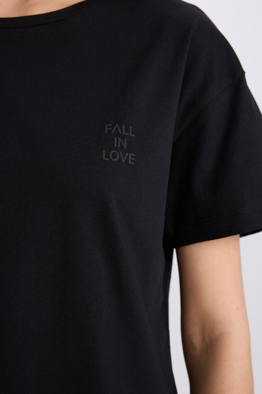 نساء أسود طقم بيجامة قصة عادية بأكمام قصيرة من قطعتين من Fall in Love