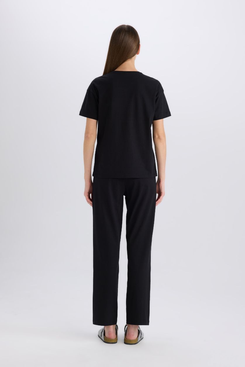 نساء أسود طقم بيجامة قصة عادية بأكمام قصيرة من قطعتين من Fall in Love