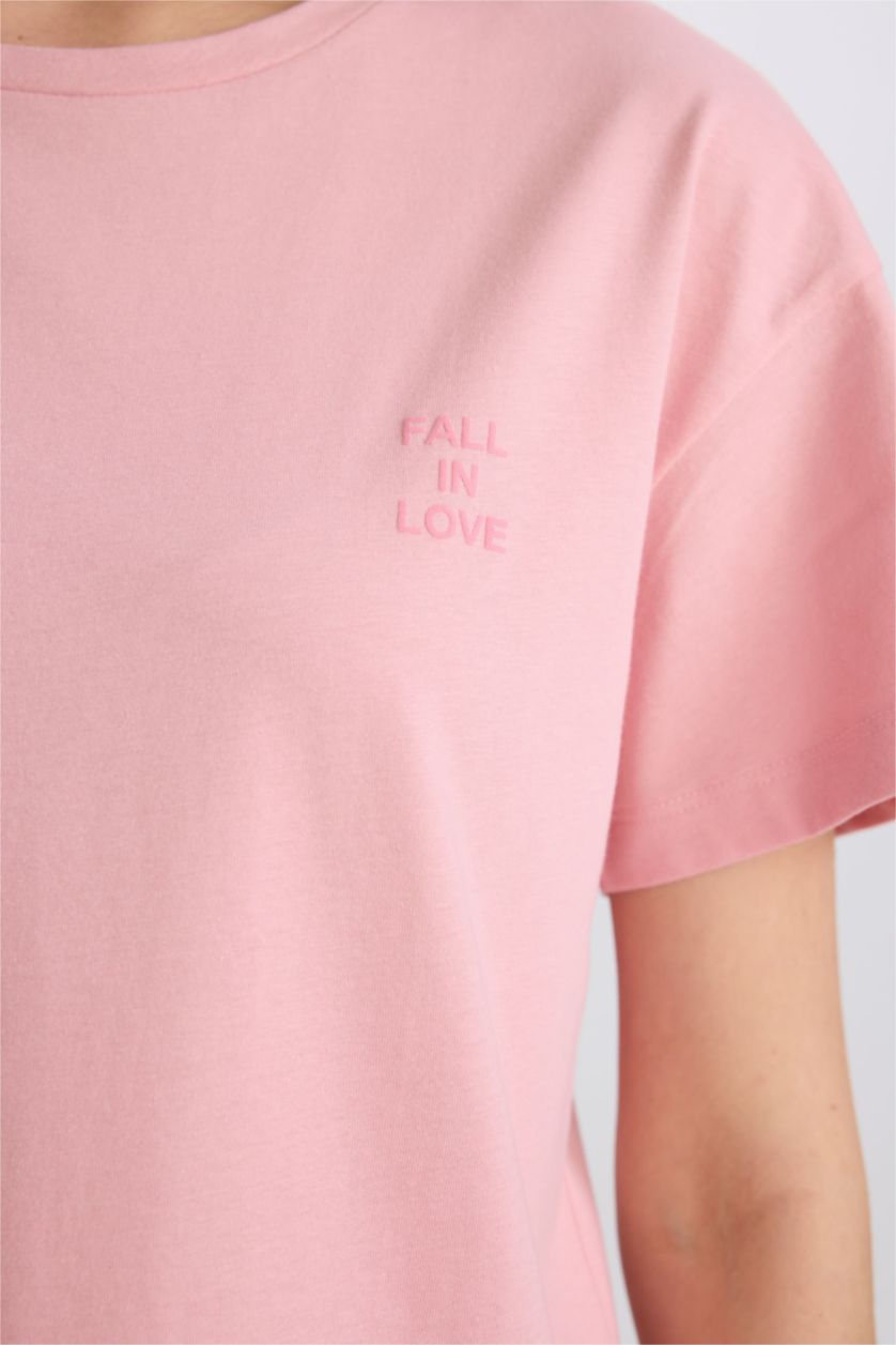 Kadın Gülkurusu Pijama Takımı Regular Fit Kısa Kollu Üst Uzun Alt