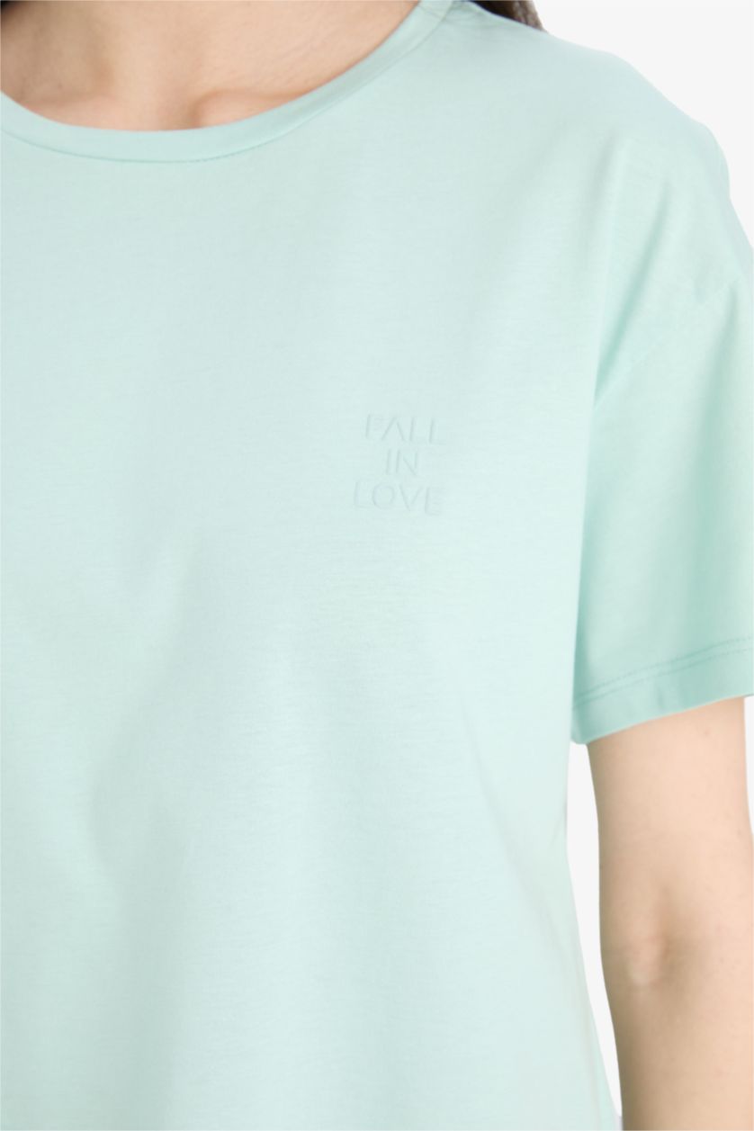 Kadın Mint Pijama Takımı Kısa Kollu Üst Beli Lastikli Kapri Alt