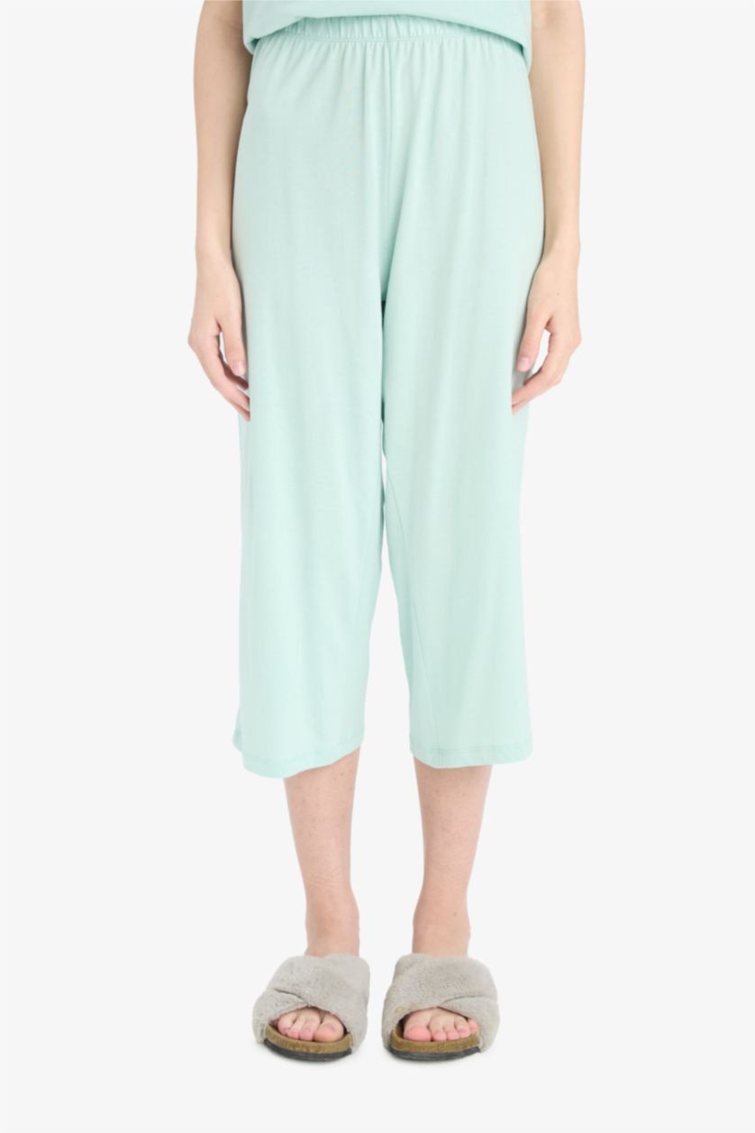 Kadın Mint Pijama Takımı Kısa Kollu Üst Beli Lastikli Kapri Alt