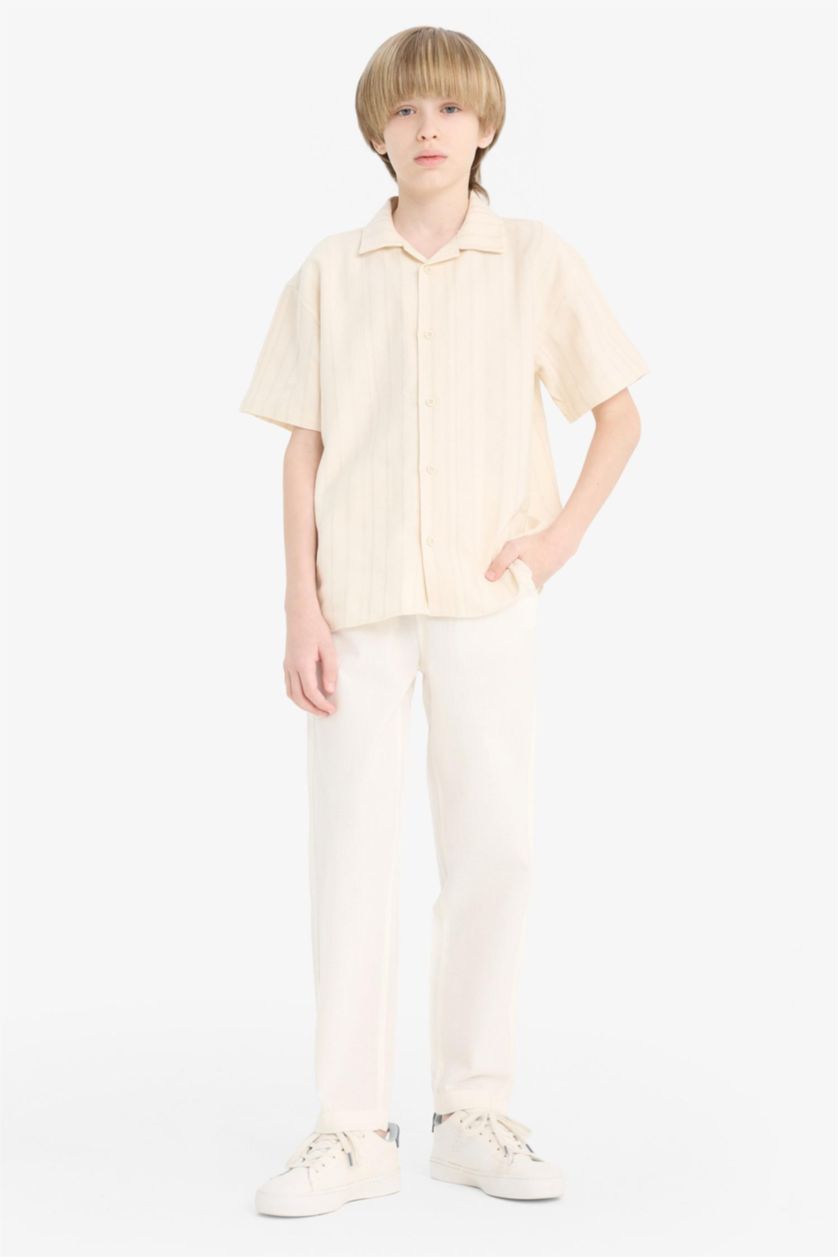 BOYS & TEENS Ecru Boy Carrot Fit Standard Leg Linen Look Trousers
