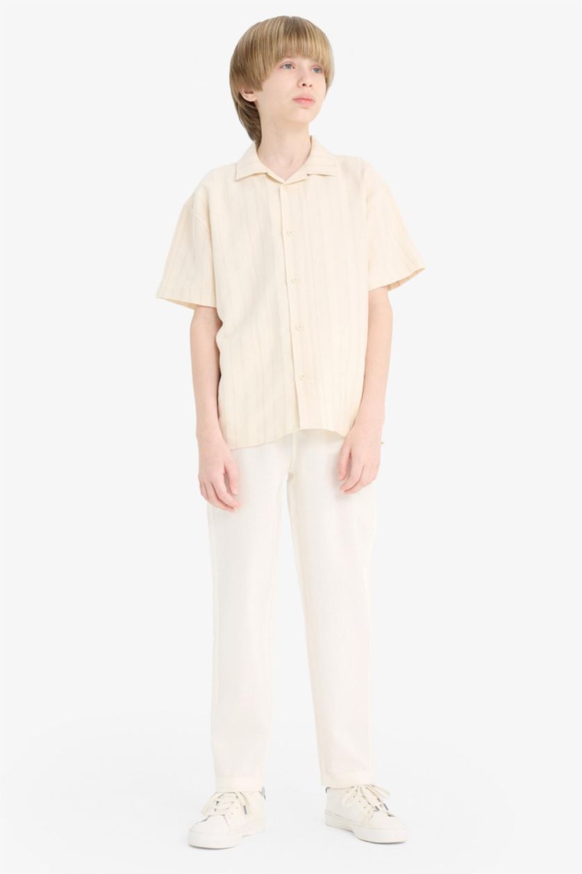 BOYS & TEENS Ecru Boy Carrot Fit Standard Leg Linen Look Trousers