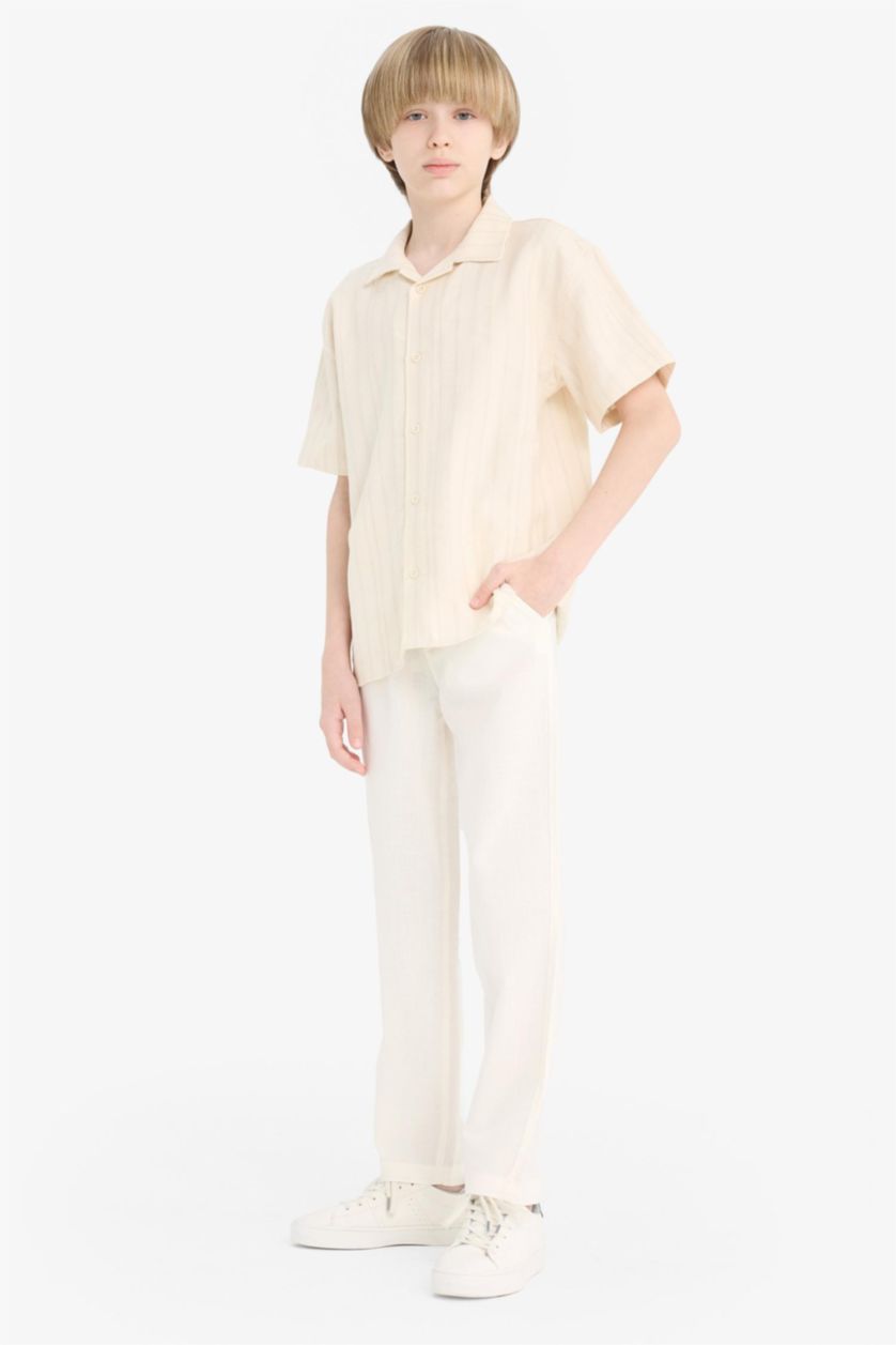 BOYS & TEENS Ecru Boy Carrot Fit Standard Leg Linen Look Trousers