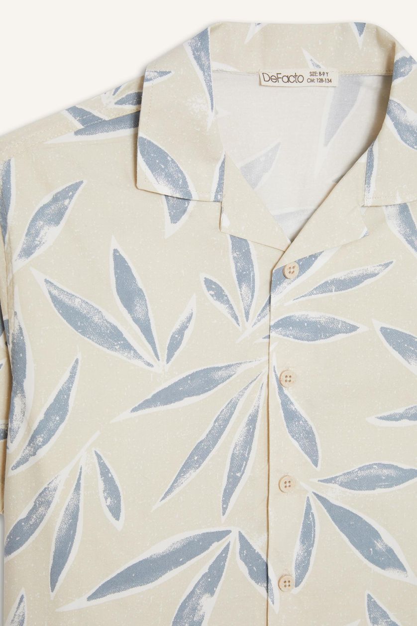 Erkek Çocuk - Genç Erkek Kum Oversize Geniş Kalıp Polo Yaka Poplin Kısa Kollu Gömlek Erkek Çocuk