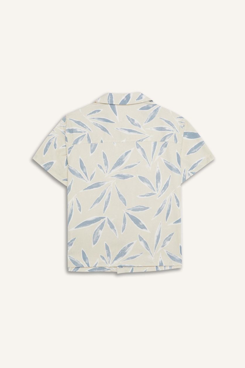 Erkek Çocuk - Genç Erkek Kum Oversize Geniş Kalıp Polo Yaka Poplin Kısa Kollu Gömlek Erkek Çocuk