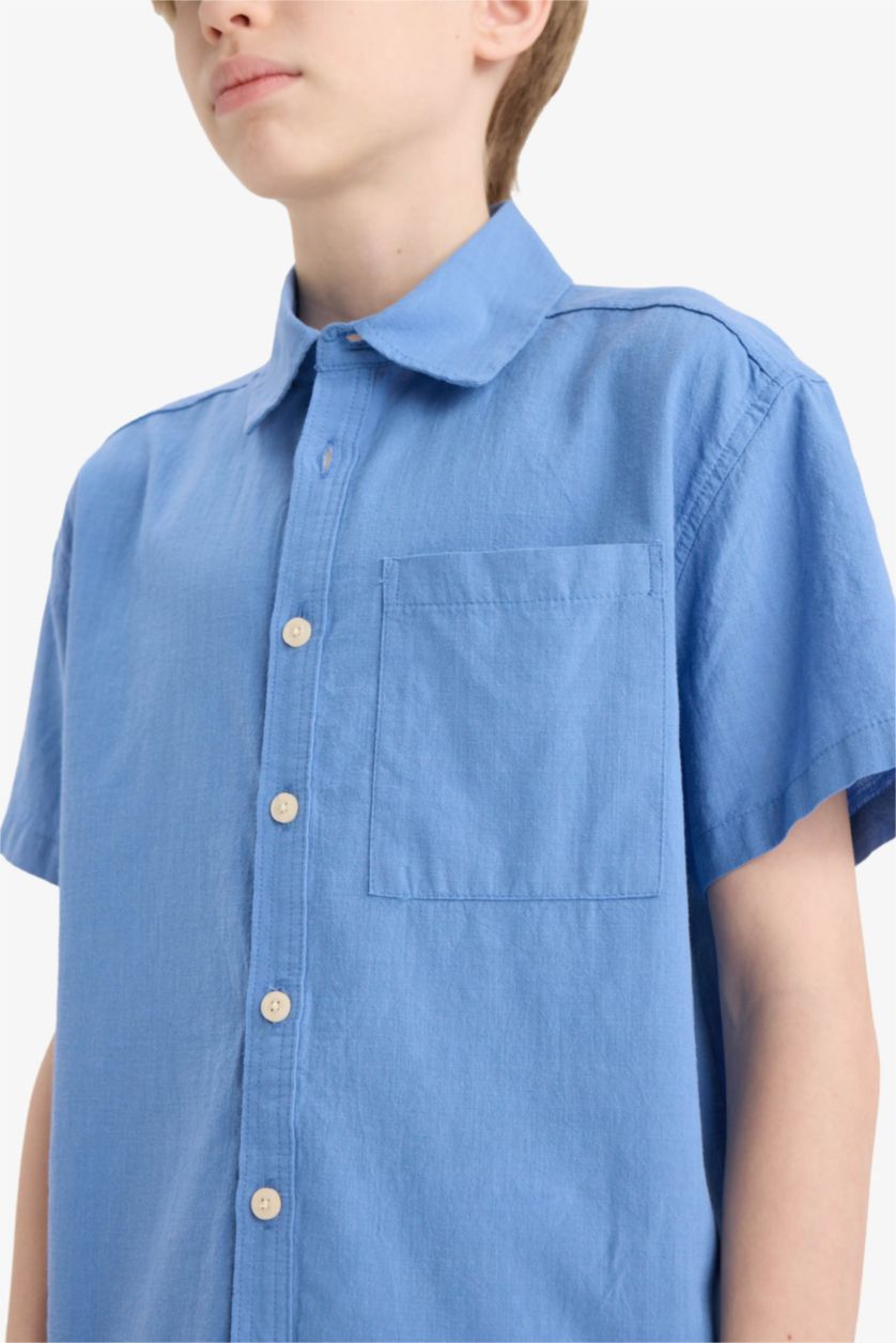 Erkek Çocuk - Genç Erkek Koyu Mavi Oversize Geniş Kalıp Polo Yaka Kısa Kollu Gömlek Erkek Çocuk