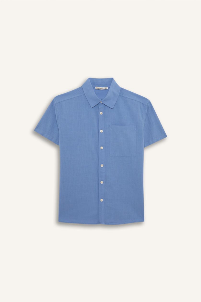 Erkek Çocuk - Genç Erkek Koyu Mavi Oversize Geniş Kalıp Polo Yaka Kısa Kollu Gömlek Erkek Çocuk