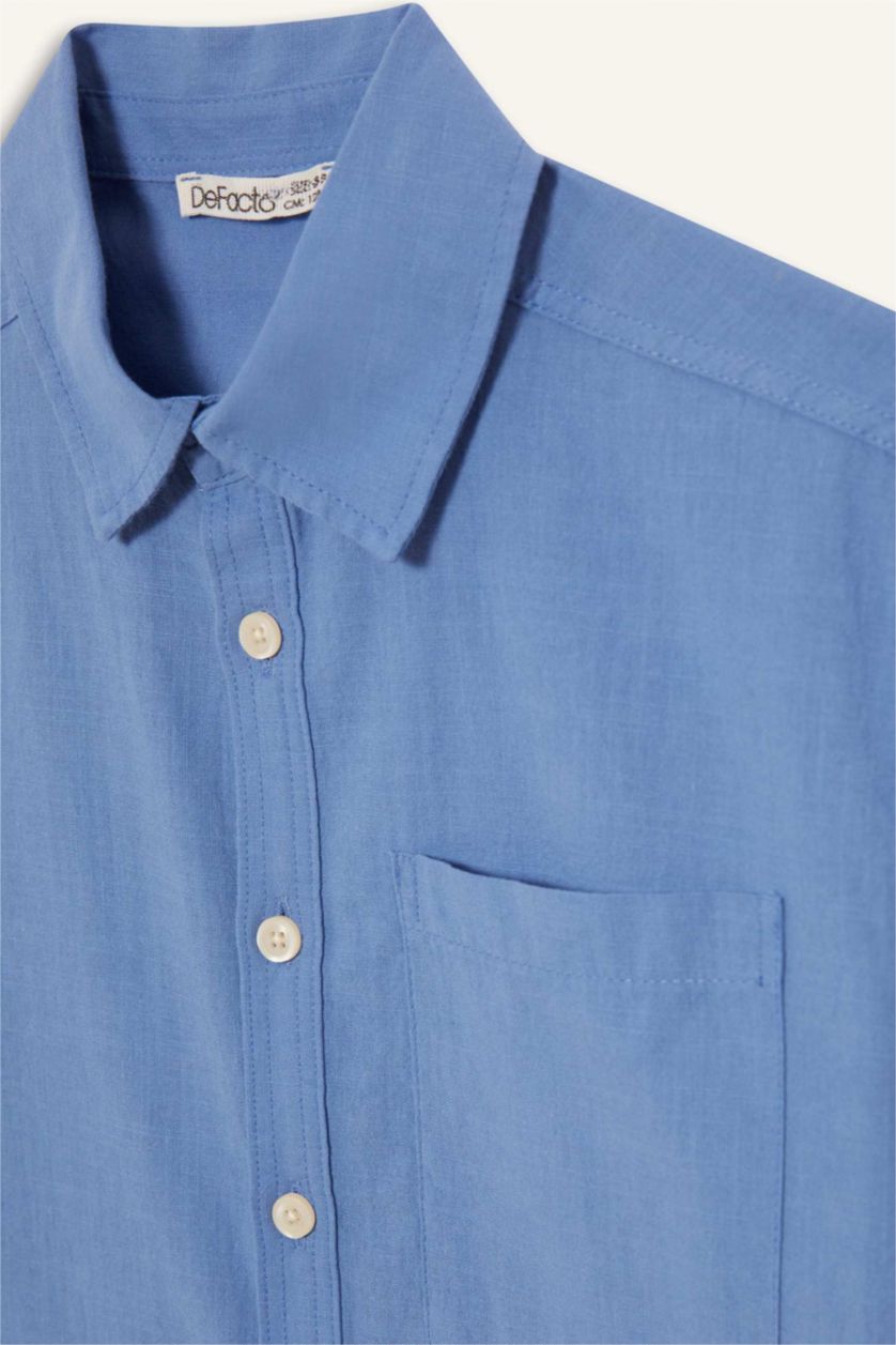 Erkek Çocuk - Genç Erkek Koyu Mavi Oversize Geniş Kalıp Polo Yaka Kısa Kollu Gömlek Erkek Çocuk