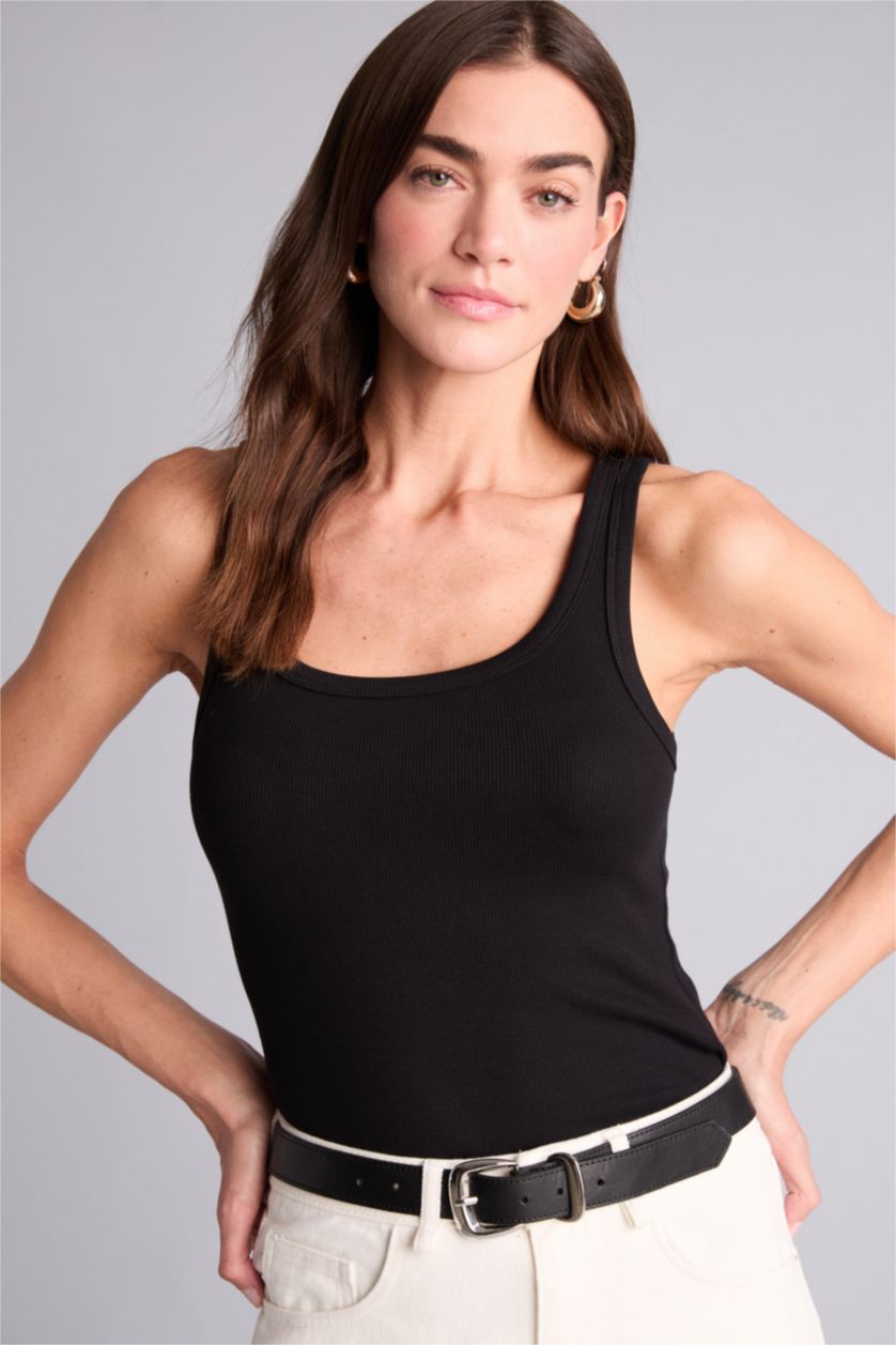 Kadın Siyah Regular Fıt Basıc Düz Yuvarlak Yaka Fitilli Kaşkorse Atlet