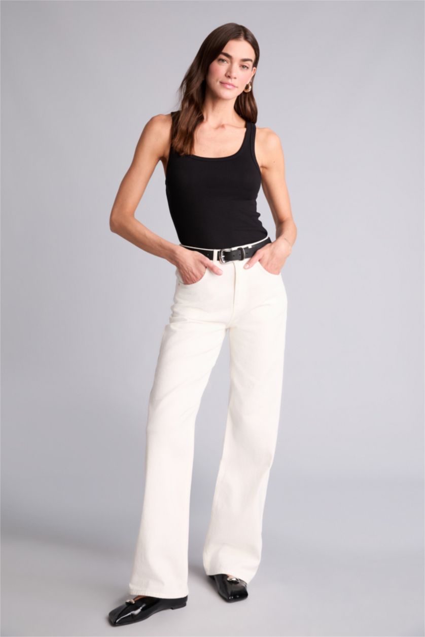 Kadın Siyah Regular Fıt Basıc Düz Yuvarlak Yaka Fitilli Kaşkorse Atlet